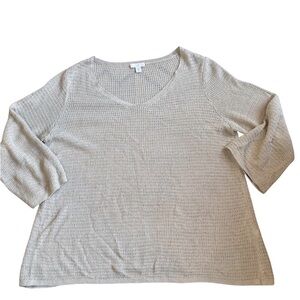 J. Jill Pullover Linen Blend V Neck Sweater Open Knit Lightweight Medium petite.